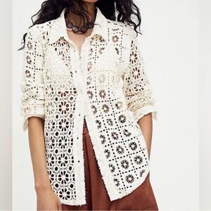 Free People One Yesenia Crochet Button-Down